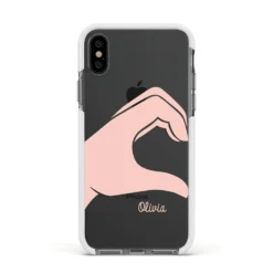 Left Hand In Half Heart With Name IPhone Case 37 Left Hand In Half Heart With Name IPhone Case -CaseCraze Store Left Hand in Half Heart with Name Apple iPhone Xs Impact Case White Edge on Black Phone