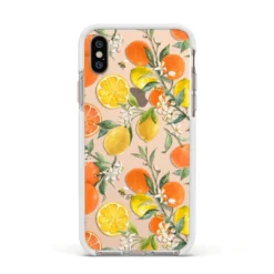 Lemons And Oranges IPhone Case -CaseCraze Store Lemons and Oranges Apple iPhone Xs Impact Case White Edge on Gold Phone