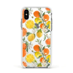 Lemons And Oranges IPhone Case -CaseCraze Store Lemons and Oranges Apple iPhone Xs Impact Case White Edge on Silver Phone