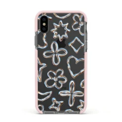 Liquid Chrome Doodles IPhone Case 37 Liquid Chrome Doodles IPhone Case -CaseCraze Store Liquid Chrome Doodles Apple iPhone Xs Impact Case Pink Edge on Black Phone