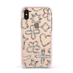 Liquid Chrome Doodles IPhone Case 36 Liquid Chrome Doodles IPhone Case -CaseCraze Store Liquid Chrome Doodles Apple iPhone Xs Impact Case Pink Edge on Gold Phone