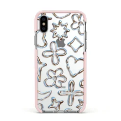 Liquid Chrome Doodles IPhone Case 35 Liquid Chrome Doodles IPhone Case -CaseCraze Store Liquid Chrome Doodles Apple iPhone Xs Impact Case Pink Edge on Silver Phone