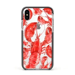 Lobster IPhone Case -CaseCraze Store Lobster Apple iPhone Xs Impact Case Black Edge on Silver Phone
