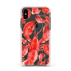 Lobster IPhone Case -CaseCraze Store Lobster Apple iPhone Xs Impact Case Pink Edge on Black Phone