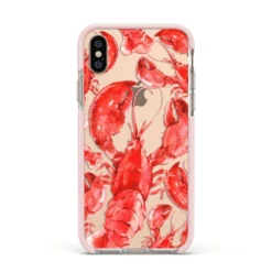 Lobster IPhone Case -CaseCraze Store Lobster Apple iPhone Xs Impact Case Pink Edge on Gold Phone
