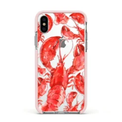 Lobster IPhone Case -CaseCraze Store Lobster Apple iPhone Xs Impact Case Pink Edge on Silver Phone
