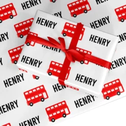 London Bus Print With Name Wrapping Paper