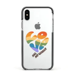 Love Has No Gender IPhone Case -CaseCraze Store Love Has No Gender Apple iPhone Xs Impact Case Black Edge on Silver Phone