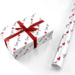 Love You Heart Pattern Wrapping Paper -CaseCraze Store Love You Heart Pattern Personalised Wrapping Paper