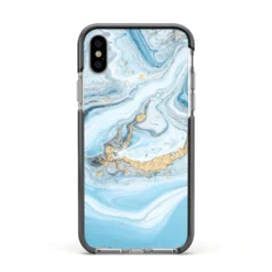Marble IPhone Case -CaseCraze Store Marble Apple iPhone Xs Impact Case Black Edge on Silver Phone