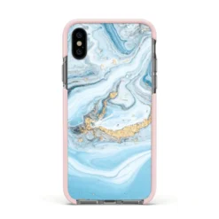 Marble IPhone Case -CaseCraze Store Marble Apple iPhone Xs Impact Case Pink Edge on Black Phone
