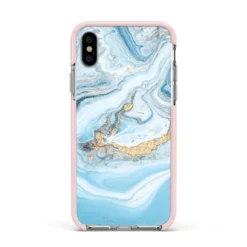 Marble IPhone Case -CaseCraze Store Marble Apple iPhone Xs Impact Case Pink Edge on Silver Phone