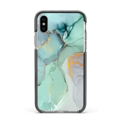 Marble Pattern IPhone Case -CaseCraze Store Marble Pattern Apple iPhone Xs Impact Case Black Edge on Silver Phone