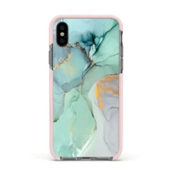 Marble Pattern IPhone Case -CaseCraze Store Marble Pattern Apple iPhone Xs Impact Case Pink Edge on Black Phone