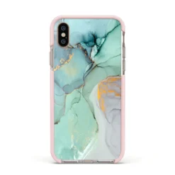 Marble Pattern IPhone Case -CaseCraze Store Marble Pattern Apple iPhone Xs Impact Case Pink Edge on Gold Phone