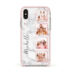 Marble Photo Strip Personalised IPhone Case -CaseCraze Store Marble Photo Strip Personalised Apple iPhone Xs Impact Case Pink Edge on Gold Phone