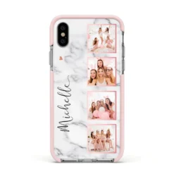 Marble Photo Strip Personalised IPhone Case -CaseCraze Store Marble Photo Strip Personalised Apple iPhone Xs Impact Case Pink Edge on Silver Phone