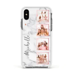 Marble Photo Strip Personalised IPhone Case -CaseCraze Store Marble Photo Strip Personalised Apple iPhone Xs Impact Case White Edge on Black Phone