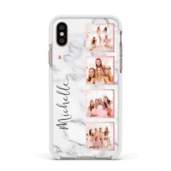 Marble Photo Strip Personalised IPhone Case -CaseCraze Store Marble Photo Strip Personalised Apple iPhone Xs Impact Case White Edge on Gold Phone