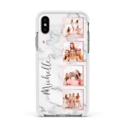 Marble Photo Strip Personalised IPhone Case -CaseCraze Store Marble Photo Strip Personalised Apple iPhone Xs Impact Case White Edge on Silver Phone