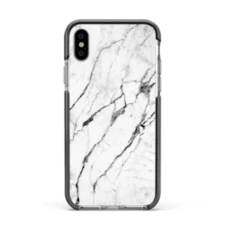 Marble White IPhone Case -CaseCraze Store Marble White Apple iPhone Xs Impact Case Black Edge on Silver Phone