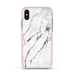 Marble White IPhone Case -CaseCraze Store Marble White Apple iPhone Xs Impact Case Pink Edge on Gold Phone
