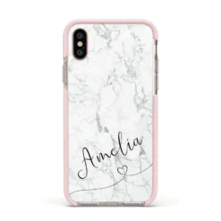 Marble With Custom Name IPhone Case -CaseCraze Store Marble with Custom Name Apple iPhone Xs Impact Case Pink Edge on Gold Phone