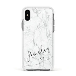 Marble With Custom Name IPhone Case -CaseCraze Store Marble with Custom Name Apple iPhone Xs Impact Case White Edge on Black Phone