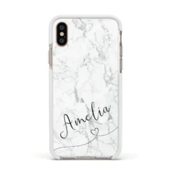 Marble With Custom Name IPhone Case -CaseCraze Store Marble with Custom Name Apple iPhone Xs Impact Case White Edge on Gold Phone