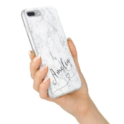 Marble With Custom Name IPhone Case -CaseCraze Store Marble with Custom Name iPhone 7 Plus Bumper Case on Silver iPhone Alternative Image