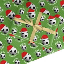 Merry Christmas Football Santa Hat Wrapping Paper