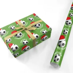 Merry Christmas Football Santa Hat Wrapping Paper -CaseCraze Store Merry Christmas Football Santa Hat Personalised Wrapping Paper