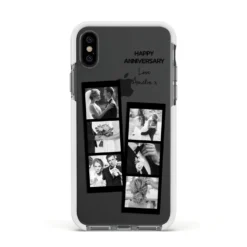 Monochrome Anniversary Photo Strip With Name IPhone Case -CaseCraze Store Monochrome Anniversary Photo Strip with Name Apple iPhone Xs Impact Case White Edge on Black Phone