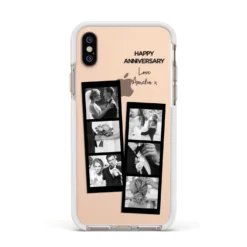 Monochrome Anniversary Photo Strip With Name IPhone Case -CaseCraze Store Monochrome Anniversary Photo Strip with Name Apple iPhone Xs Impact Case White Edge on Gold Phone