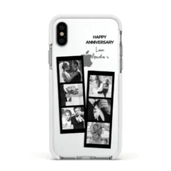 Monochrome Anniversary Photo Strip With Name IPhone Case -CaseCraze Store Monochrome Anniversary Photo Strip with Name Apple iPhone Xs Impact Case White Edge on Silver Phone