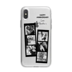 Monochrome Anniversary Photo Strip With Name IPhone Case -CaseCraze Store Monochrome Anniversary Photo Strip with Name iPhone X Bumper Case on Silver iPhone Alternative Image 1