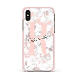 Monogrammed Rose Gold Marble IPhone Case -CaseCraze Store Monogrammed Rose Gold Marble Apple iPhone Xs Impact Case Pink Edge on Gold Phone f7ee13d8 aba0 4660 a467 a3f7a93fba2f