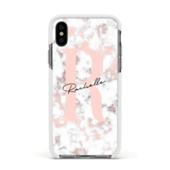 Monogrammed Rose Gold Marble IPhone Case -CaseCraze Store Monogrammed Rose Gold Marble Apple iPhone Xs Impact Case White Edge on Black Phone 32cd999a c807 4106 a525 0a068e92f0c6