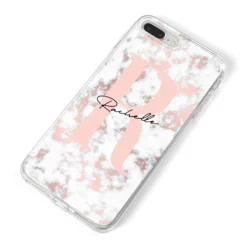 Monogrammed Rose Gold Marble IPhone Case -CaseCraze Store Monogrammed Rose Gold Marble iPhone 8 Plus Bumper Case on Silver iPhone Alternative Image