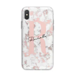 Monogrammed Rose Gold Marble IPhone Case -CaseCraze Store Monogrammed Rose Gold Marble iPhone X Bumper Case on Silver iPhone Alternative Image 1 b2655c12 6247 48c8 853e 290bb3b4d62b
