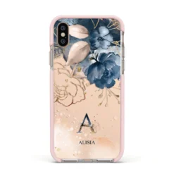 Monogrammed Watercolour Flower Elements IPhone Case -CaseCraze Store Monogrammed Watercolour Flower Elements Apple iPhone Xs Impact Case Pink Edge on Gold Phone