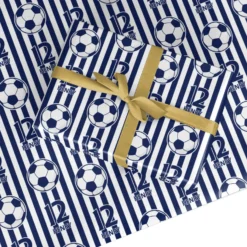 Navy White Football Striped Personalised Wrapping Paper