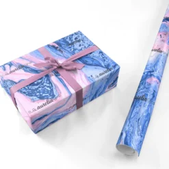 Ocean Blue And Pink Marble Wrapping Paper -CaseCraze Store Ocean Blue and Pink Marble Personalised Wrapping Paper