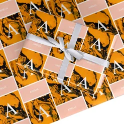 Orange Marble Personalised Wrapping Paper