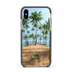 Palm Trees IPhone Case -CaseCraze Store Palm Trees Apple iPhone Xs Impact Case Black Edge on Silver Phone