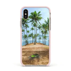 Palm Trees IPhone Case -CaseCraze Store Palm Trees Apple iPhone Xs Impact Case Pink Edge on Gold Phone