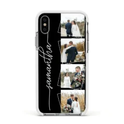 Personalised 4 Photo Couple Name IPhone Case 35 Personalised 4 Photo Couple Name IPhone Case -CaseCraze Store Personalised 4 Photo Couple Name Apple iPhone Xs Impact Case White Edge on Silver Phone