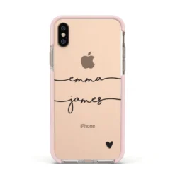 Personalised Black Couples Two Names Heart Apple IPhone Case -CaseCraze Store Personalised Black Couples Two Names Heart Apple iPhone Xs Impact Case Pink Edge on Gold Phone