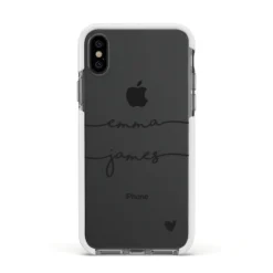 Personalised Black Couples Two Names Heart Apple IPhone Case -CaseCraze Store Personalised Black Couples Two Names Heart Apple iPhone Xs Impact Case White Edge on Black Phone