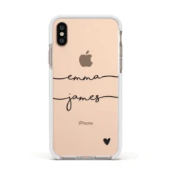 Personalised Black Couples Two Names Heart Apple IPhone Case -CaseCraze Store Personalised Black Couples Two Names Heart Apple iPhone Xs Impact Case White Edge on Gold Phone